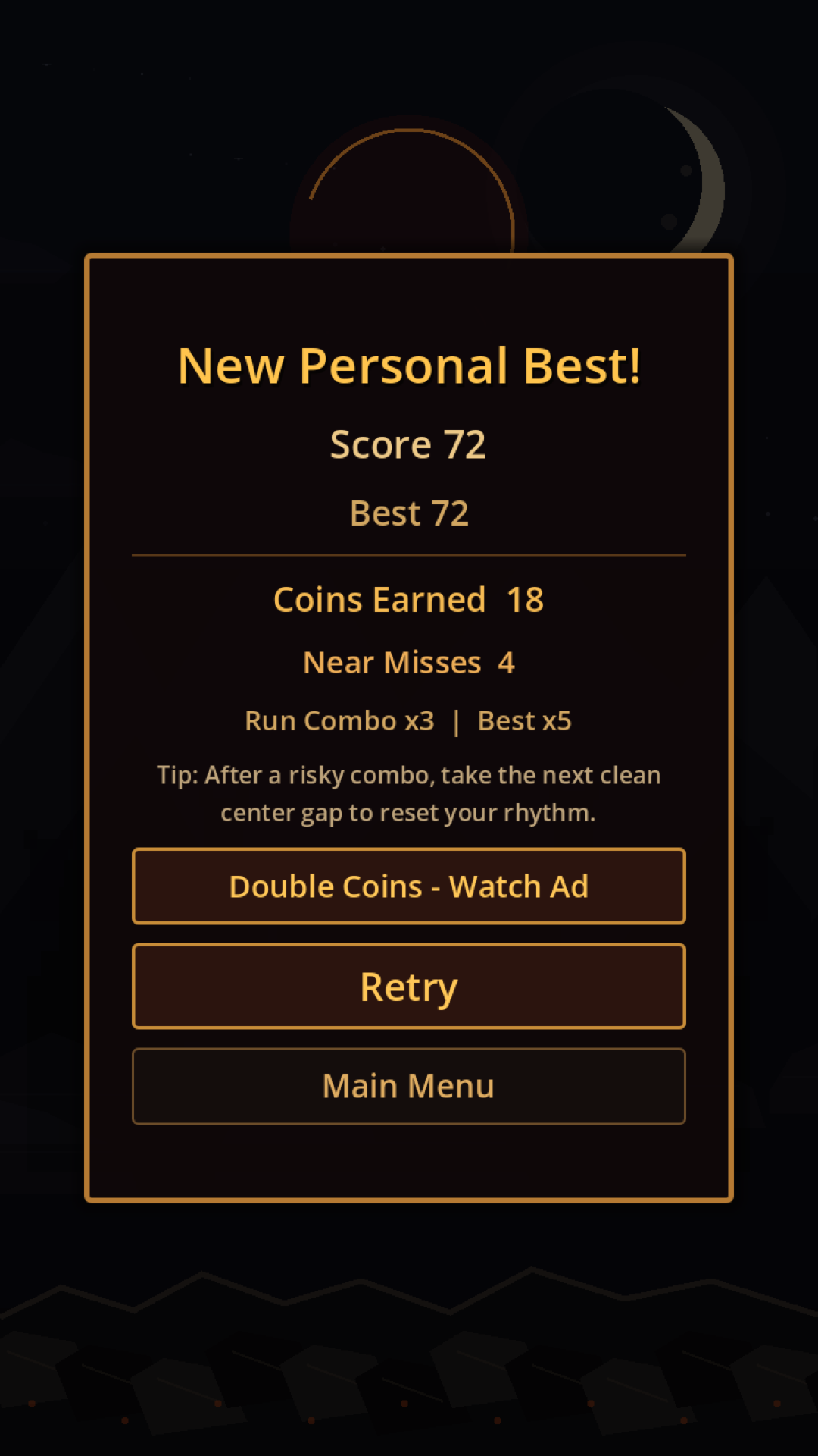 New personal best result screen