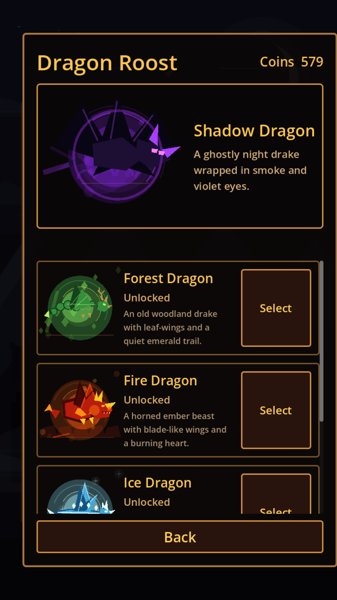 Dragon Roost showing distinct unlockable dragon species